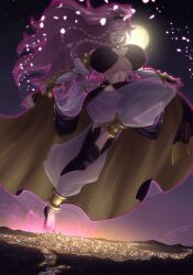  1girl absurdres breasts cleavage dancer female_focus fire_emblem fire_emblem_awakening full_body giant giantess harem_pants highres huge_breasts long_hair looking_down matching_hair/eyes navel nintendo olivia_(fire_emblem) pants pink_eyes pink_hair ponytail solo underboob zerohour99 