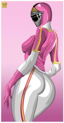  ass breasts dyna_pink hand_on_own_hip highres kagaku_sentai_dynaman large_breasts looking_back pink_outfit queen_vegeta_69 super_sentai turned_around  rating:Questionable score:4 user:DrawnIce