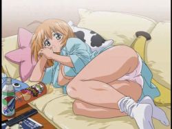  00s breasts couch eating food huge_breasts ikkitousen open_clothes open_shirt panties pepsi pillow pink_panties pringles shirt snack socks sonsaku_hakufu tagme underwear  rating:Questionable score:20 user:alontee