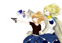  2girls card digimon gun makino_ruki makino_rumiko mother_and_daughter multiple_girls simple_background weapon white_background 