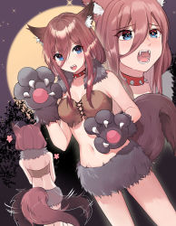  1girl animal_ears artist_request collar gloves go-toubun_no_hanayome halloween highres howling moon nakano_miku paw_gloves paw_pose paws tagme tail werewolf_costume wolf_ears wolf_tail  rating:Questionable score:9 user:airami