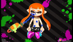  1girl cum facial full_body highres inkling_player_character nintendo pussy shorts sitting smile splatoon_(series) splatoon_2 topless uncensored zy0n7  rating:Explicit score:8 user:verdeafull