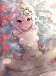  1boy 1girl antenna_hair bad_id bad_pixiv_id beast111 blush breasts censored collarbone completely_nude deep_penetration elf flower hair_flower hair_ornament happy_sex hetero highres kokkoro_(princess_connect!) leaf looking_at_viewer missionary mixed-sex_bathing mosaic_censoring navel nipples nude onsen penis pointy_ears pov pov_crotch princess_connect! pussy sex shared_bathing short_hair silver_hair small_breasts smile solo_focus straddling upright_straddle vaginal water  rating:Explicit score:254 user:danbooru