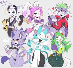  6+girls :3 alien alternate_form animal_ears belt bikini blue_eyes blue_hair blush_stickers bracelet breasts cable cable_tail cat_ears cat_girl cat_tail claws cleavage collar colored_sclera crop_top crossover deltarune disembodied_hand earrings closed_eyes eyeshadow facial_mark fangs fetish_wear five_nights_at_freddy&#039;s five_nights_at_freddy&#039;s:_security_breach furry furry_female gloves goggles goggles_on_head gris_swimsuit gunfire_reborn halterneck halterneck hand_on_own_hip highres isabella_(seiken_densetsu_3) jewelry joints large_breasts lipstick long_hair looking_at_viewer makeup mechanical_arms mechanical_tail meme_attire midriff multicolored_hair multiple_earrings multiple_girls navel open-chest_bodysuit paladins pelvic_curtain purple_fur purple_hair ratchet_&amp;_clank ratchet_&amp;_clank:_rift_apart red_sclera rivet_(ratchet_&amp;_clank) robot robot_girl robot_joints roxanne_wolf_(fnaf) salt_(paladins) seiken_densetsu seiken_densetsu_3 sharp_teeth single_mechanical_arm skykain slit_pupils spiked_bracelet spikes striped striped_tail studded_belt studded_collar swimsuit tail tao_(gunfire_reborn) tasque_manager_(deltarune) teeth whip wolf_ears wolf_girl yellow_eyes  rating:Sensitive score:113 user:GiovanniHunter