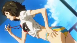  10s 1girl ass bikini bikini_bottom_only breasts brown_eyes brown_hair cloud day female_focus from_side hand_on_own_ass hand_up kawakami_sadayo looking_at_viewer messy_hair parted_lips persona persona_5 profile screencap shirt short_hair short_sleeves sky solo striped_bikini striped_clothes swimsuit t-shirt teacher tied_shirt upper_body whistle white_shirt  rating:Sensitive score:97 user:NikDash