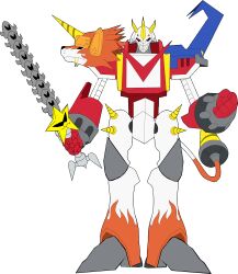 absurdres armor digimon digimon_(creature) drill fusion highres shoutmon_x4 solo sword tail weapon