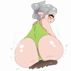 +_+ 1boy 1girl absurdres ass bare_shoulders blush dark-skinned_male dark_skin domino_mask earrings from_behind green_leotard grey_hair half-closed_eyes hetero highres huge_ass jewelry leotard looking_back marie_(splatoon) mask mole mole_under_eye motion_lines nintendo nose_blush open_mouth orange_eyes pointy_ears shiny_skin short_hair simple_background solo_focus splatoon_(series) splatoon_1 tanuk_kun tentacle_hair tentacle_sex tentacles vaginal white_background rating:Explicit score:27 user:AngryZapdos