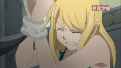 animated animated_gif bdsm blonde_hair bondage bound breasts brown_eyes cleavage fairy_tail long_hair lowres lucy_heartfilia midriff navel skirt rating:Sensitive score:38 user:Shaku