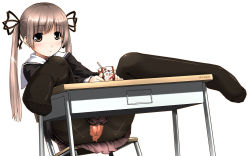  anus chair cleft_of_venus highres juice loli no_panties ooji pussy ribbon school_uniform serafuku skirt table torn_clothes twintails uncensored  rating:Explicit score:36 user:ATcEN