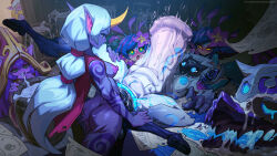 1futa 6+girls :o ass blue_nipples breasts cape colored_nipples colored_skin colored_tongue cum cum_bucket cum_in_container cum_in_mouth flower futa_with_female futanari gigantic_penis glowing glowing_eyes green_eyes green_tongue hair_flower hair_ornament highres horns kindred_(league_of_legends) league_of_legends leg_up looking_down lulu_(league_of_legends) lying mask medium_breasts medium_hair multiple_girls neeko_(league_of_legends) nipples on_back paid_reward_available paper penis pink_flower pink_hair poppy_(league_of_legends) reagan_long red_shirt sex shiny_skin shirt shoulder_tattoo single_horn soraka_(league_of_legends) tattoo tears tongue tongue_out torn_cape torn_clothes tristana vaginal white_skin wolf_(league_of_legends) yellow_eyes