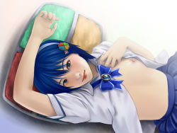  1girl 7-tan bad_id bad_pixiv_id blue_eyes blue_hair breast_slip flat_chest hairband lips madobe_nanami matching_hair/eyes nenashi nipples no_bra one_breast_out open_clothes open_shirt os-tan realistic reclining reference school_uniform shirt short_hair skirt solo  rating:Questionable score:52 user:Deuxsonic