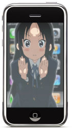 1girl 25251616 against_glass against_screen akiyama_mio bad_id bad_pixiv_id black_hair blush_stickers cellphone fourth_wall iphone k-on! long_hair official_style phone smartphone solo