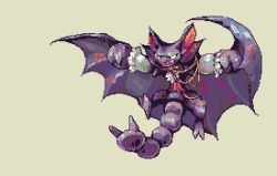  animal_focus claws clothed_pokemon cosplay creatures_(company) dracula dracula_(cosplay) game_freak gen_4_pokemon gliscor nintendo no_humans pixel_art pokemon pokemon_(creature) robin_(pixelated_robin) simple_background tail wings yellow_background yellow_eyes 