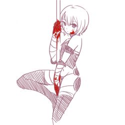  1girl anonymous_drawfag arm_strap bandages blood blood_on_face boots drawfag fate/apocrypha fate_(series) highres jack_the_ripper_(fate/apocrypha) monochrome pole pole_dancing polearm pun scar short_hair solo spot_color stripper stripper_pole thigh_boots thighhighs type-moon weapon  rating:Sensitive score:23 user:danbooru