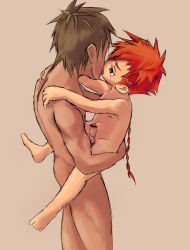  2boys anal braid brown_hair bulge censored kiss long_hair male_focus male_penetrated multiple_boys nude penis red_hair sex short_hair shota size_difference tagme wince yaoi yoken  rating:Explicit score:46 user:harucho