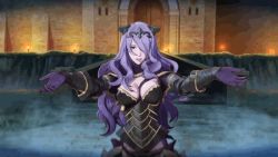  1girl animated animated_gif bouncing_breasts breasts camilla_(fire_emblem) cleavage fire_emblem fire_emblem_fates nintendo purple_eyes purple_hair  rating:Sensitive score:132 user:Winnerofeverything