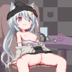  1girl animal_ears animated animated_gif blush breasts cat_ears cat_tail censored chair cleft_of_venus cum cum_in_pussy cum_on_body disembodied_penis ejaculation facial hat hetero hinainf loli lowres mosaic_censoring nipples open_mouth penis pixel_art pussy sex silver_hair sitting small_breasts smile spread_legs spread_pussy tail vaginal  rating:Explicit score:412 user:BaronArgyleSven