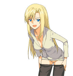 00s 1girl a1_(initial-g) blonde_hair blue_eyes clothes_pull highres kaleido_star layla_hamilton leaning_forward long_hair non-web_source panties pantyhose pantyhose_pull solo underwear undressing rating:Questionable score:25 user:danbooru