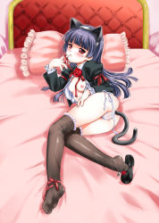 1girl anal anal_object_insertion anal_tail animal_ears bad_feet bed black_hair black_thighhighs blush breasts butt_plug cat_ears cat_tail cleft_of_venus fake_tail feet female_focus gokou_ruri highres legs loli long_hair lying mary_janes mole mole_under_eye nanjou_asuka nipples object_insertion open_clothes ore_no_imouto_ga_konna_ni_kawaii_wake_ga_nai panties pussy red_eyes see-through sex_toy shoe_dangle shoes side-tie_panties single_shoe small_breasts solo tail thighhighs underwear white_panties rating:Explicit score:221 user:danbooru