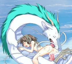  00s 1girl alternate_form animal_ears anus aqua_hair ass bestiality blush brown_hair censored claws closed_eyes cloud completely_nude cum dragon fangs flat_chest fur haku_(sen_to_chihiro_no_kamikakushi) horns interspecies large_penis licking loli long_neck mosaic_censoring multicolored_hair nude ogino_chihiro open_mouth outdoors penis pussy saliva sen_to_chihiro_no_kamikakushi sex short_hair size_difference sky souko_souji studio_ghibli sweat tongue vaginal  rating:Explicit score:358 user:i_love_pixiv