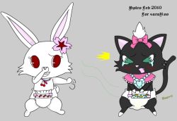  2010 cat character_request creature crying diaper green_eyes grey_background jewelpet jewelpet_(series) laughing motion_lines no_humans poorly_drawn rabbit red_eyes ruby_(jewelpet) sad simple_background tagme tears text_focus  rating:Sensitive score:5 user:f1277