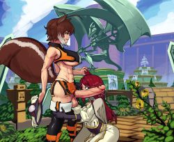  1futa 1girl abs animal_ears antenna_hair bare_arms bare_shoulders black_gloves black_legwear blazblue blue_eyes boots boxman breasts brown_hair cape cloak clothed_sex clothing_aside cloud constricted_pupils crop_top curvy day erection feet_out_of_frame flower fountain from_side full-package_futanari functionally_nude futa_with_female futanari gloves grabbing_another&#039;s_hair hat highleg highleg_panties highres kemonomimi_mode kneeling large_breasts large_penis large_testicles long_hair makoto_nanaya multicolored_hair newhalf no_bra orange_skirt outdoors panties panties_aside penis penis_awe penis_covering_mouth penis_on_face penis_out precum red_hair revealing_clothes rose running_bond short_hair skirt sky squirrel_ears squirrel_girl squirrel_tail standing tail testicles thighhighs third_eye toned tsubaki_yayoi two-tone_hair uncensored underboob underwear unworn_hat unworn_headwear veins veiny_penis wide-eyed yellow_flower yellow_rose  rating:Explicit score:184 user:danbooru