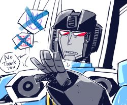  1boy aircraft airplane autobot clenched_teeth cockpit decepticon english_text fighter_jet jet military military_vehicle outstretched_hand rariatto_(ganguri) red_eyes speech_bubble teeth the_transformers_(idw) thrusters thundercracker transformers turbine unamused white_background  rating:Sensitive score:3 user:danbooru