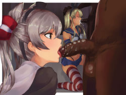 10s 2boys 2girls aankau amatsukaze_(kancolle) bad_id bad_pixiv_id brown_eyes censored closed_eyes clothed_female_nude_male cum cum_in_mouth cum_overflow dark-skinned_male dark_skin elbow_gloves erection fellatio foreskin gloves hair_tubes hand_on_another&#039;s_head interracial kantai_collection kneeling licking miniskirt multiple_boys multiple_girls nude oral penis phimosis pleated_skirt sailor_collar shimakaze_(kancolle) silver_hair skirt smegma striped_clothes striped_thighhighs testicles thighhighs zettai_ryouiki rating:Explicit score:102 user:danbooru
