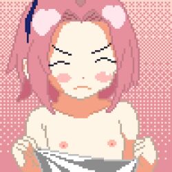  1girl animated blinking blue_hairband blush_stickers closed_mouth collarbone female_focus flat_chest frown green_eyes hairband haruno_sakura loli looping_animation naked_towel naruto naruto_(series) nipples pink_background pink_hair pixel_art portrait short_hair solo towel video xmias  rating:Explicit score:86 user:MonsieurCinq