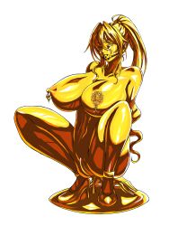  1girl absurdres action_taimanin arm_support between_breasts blue_hair breasts cleavage completely_nude curly_hair embarrassed forced gag gagged hair_between_eyes high_ponytail highres huge_breasts humiliation ierouyellow lips long_hair navel nipple_piercing nude object_insertion partially_visible_vulva petrification piercing restrained shiny_skin side_ponytail simple_background solo squatting taimanin_(series) taimanin_rpgx trapped uehara_rin vaginal vaginal_object_insertion very_long_hair wide_hips 