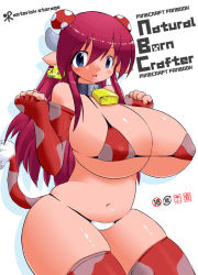  1girl animal_ears animal_print bare_shoulders bell neck_bell bikini bikini_top_only blue_eyes blush breasts cleavage collar cow cow_ears cow_girl cow_horns cow_print cow_tail cowbell curvy elbow_gloves covered_erect_nipples fingerless_gloves food-themed_hair_ornament gloves hair_ornament horns huge_breasts long_hair looking_at_viewer minecraft mooshroom mushroom navel personification pointy_ears purple_hair smile solo swimsuit tag tail thick_thighs thighhighs thighs wide_hips yonezuka_ryou 