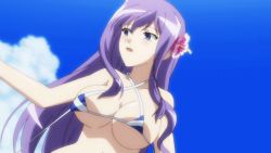 00s 1girl animated animated_gif assisted_exposure bikini blush bouncing_breasts breasts covering_privates covering_breasts closed_eyes hair_ornament koihime_musou kouchuu large_breasts long_hair mature_female navel nipples open_mouth purple_hair screencap sky solo swimsuit wardrobe_malfunction rating:Explicit score:65 user:lkuroi