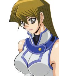  00s 1girl asuka bare_shoulders blonde_hair breasts brown_eyes eyelashes large_breasts lips lipstick long_hair looking_at_viewer makeup obelisk_blue_uniform official_art shiny_skin shirt simple_background sleeveless sleeveless_shirt smile tenjouin_asuka very_long_hair white_background yu-gi-oh!  rating:Questionable score:9 user:Darkness11