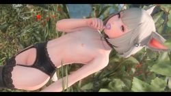  1girl 3d animal_ears bell black_thighhighs candy collar collarbone final_fantasy final_fantasy_xiv flat_chest food garter_belt grey_eyes grey_hair hair_bell hair_ornament highres jingle_bell khloe_aliapoh loli lollipop matching_hair/eyes miqo&#039;te nipples nude outdoors solo tagme thighhighs  rating:Explicit score:340 user:Hentai1337