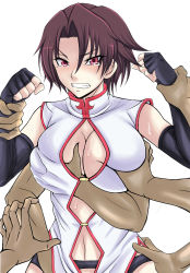 1girl bareisyotaro blush grabbing_another&#039;s_breast breasts clenched_teeth grabbing hetero highres koutetsu_no_majo_anneroze large_breasts lee_mayfeng multiple_boys restrained tears teeth rating:Questionable score:15 user:jojosstand