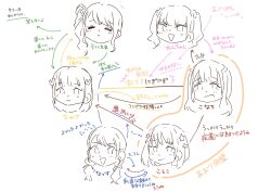  6+girls :&gt; :d =_= animification arrow_(symbol) blunt_bangs blush closed_mouth commentary_request fang flower hair_flower hair_ornament hair_ribbon hanamiya_nina highres kan_kanna lineart link!_like!_love_live! love_live! low_twintails medium_hair multiple_girls myuu_(mmyu_ull) nirei_nozomi nonaka_kokona open_mouth rabbit_hair_ornament raised_eyebrow real_life relationship_graph ribbon sasaki_kotoko short_hair side_ponytail simple_background skin_fang smile smirk star_(symbol) star_hair_ornament swept_bangs translation_request tsukine_kona twintails two_side_up voice_actor white_background 