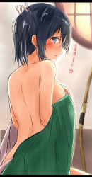10s 1girl absurdres bare_shoulders blue_eyes blue_hair blush bow_(weapon) breasts hair_ribbon heart highres kantai_collection letterboxed matching_hair/eyes off_shoulder open_mouth ribbon round_window saku_(kudrove) sideboob sideways_glance solo souryuu_(kancolle) text_focus translated two_side_up weapon window rating:Questionable score:7 user:danbooru