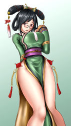  1girl black-framed_eyewear black_hair breasts chinese_clothes glasses hair_rings highres large_breasts mole mole_under_mouth samurai_spirits solo updo wu-ruixiang  rating:Questionable score:14 user:DarkSymbiote