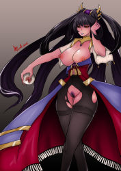  00s 1girl agram agram_the_witch black_hair breasts breasts_out caooll curvy dungeon_and_fighter female_focus female_pubic_hair hair_ornament highres huge_breasts lipstick long_hair makeup nipples no_panties pantyhose pubic_hair pussy skirt solo standing torn_clothes uncensored white_lips yellow_eyes 