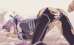  1boy aftersex anal bad_id bad_pixiv_id bed bodysuit censored cum cum_in_ass erection hxaxcxk kamui_gakupo long_hair male_focus male_penetrated penis pointless_censoring ponytail purple_hair saki_(hxaxcxk) solo_focus torn_bodysuit torn_clothes vocaloid yaoi  rating:Explicit score:73 user:Awkward_Touch