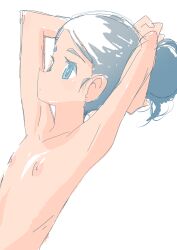  absurdres armpits arms_up expressionless flat_chest hair_bun highres nipples nude pero_(gessoyo) sketch tagme tying_hair white_background  rating:Explicit score:19 user:GWARP