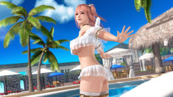 1girl 3d ass breasts dead_or_alive dead_or_alive_5 dead_or_alive_xtreme_3_fortune dead_or_alive_xtreme_beach_volleyball female_focus honoka_(doa) large_breasts official_art outdoors pink_hair sky smile solo underboob rating:Questionable score:46 user:jojosstand