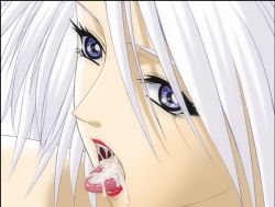  1girl after_fellatio blue_eyes christie_(doa) cum cum_in_mouth cum_on_tongue dead_or_alive hitsuki white_hair  rating:Explicit score:28 user:redroller3