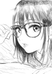  1girl black_hair close-up glasses highres looking_at_viewer nekoi_mie original short_hair solo white_background 