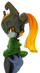1girl absurdres ass breasts curvy female_focus helmet highres huge_ass long_hair midna nintendo pointy_ears red_eyes shiny_skin small_breasts solo sweater the_boogie the_legend_of_zelda the_legend_of_zelda:_twilight_princess rating:Questionable score:59 user:fakyuh
