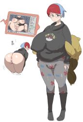  1girl ass bestiality black_eyes blue_hair breasts censored covered_erect_nipples creatures_(company) drowzee game_freak gen_1_pokemon glasses highres huge_breasts japanese_text kanden-ki mosaic_censoring multicolored_hair nintendo nipples penny_(pokemon) pokemon pokemon_sv pussy red_hair short_hair text_focus translation_request  rating:Explicit score:46 user:DarthDaniel96
