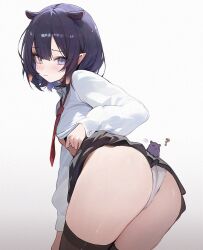  1girl ass ass_focus blunt_bangs blush breasts clothes_lift gradient_hair highres hololive hololive_english huge_ass koahri lifted_by_self looking_at_viewer mole mole_under_eye multicolored_hair ninomae_ina&#039;nis orange_hair panties pointy_ears purple_hair sidelocks skirt skirt_lift small_breasts solo takodachi_(ninomae_ina&#039;nis) underwear virtual_youtuber white_panties  rating:Sensitive score:73 user:danbooru