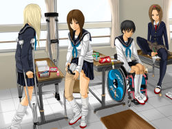 4girls amputee classroom everyone female_focus indoors multiple_girls prosthesis school school_uniform skirt uniform wheelchair  rating:Sensitive score:14 user:CA.
