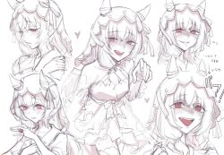 5girls animal_ears ear_covers expression_chart highres horse_ears horse_girl looking_at_viewer makai_(67makai) monochrome multiple_girls open_mouth portrait red_eyes red_nails smile spot_color still_in_love_(umamusume) umamusume upper_body veil white_background 