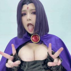 1girl ahegao animated animated_gif asian breasts cleavage cleavage_cutout clothing_cutout double_v forehead_jewel japanese_(nationality) lowres medium_breasts open_mouth photo_(medium) plump purple_hair raven_(dc) real_life short_hair tagme tongue tongue_out uyuy2907 v wig rating:Questionable score:16 user:Johan_Taylor